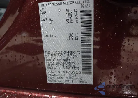 2023 Nissan Altima Sl Intelligent Awd из США, поврежденный, VIN 1N4BL4EW1PN420910